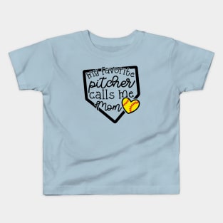 My Favorite Pitcher Calls Me Mom Softball Cute Funny Kids T-Shirt